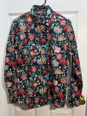 Men's Black Floral Button-Down Shirt - RCR